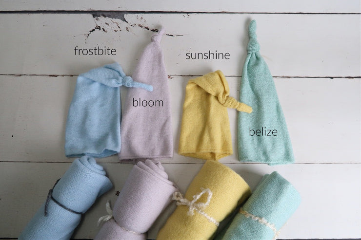 colorful spring colors for newborn props hat and stretch wrap