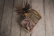 natural tone newborn baby boho cane or bamboo newborn bed photography props with knit blanket