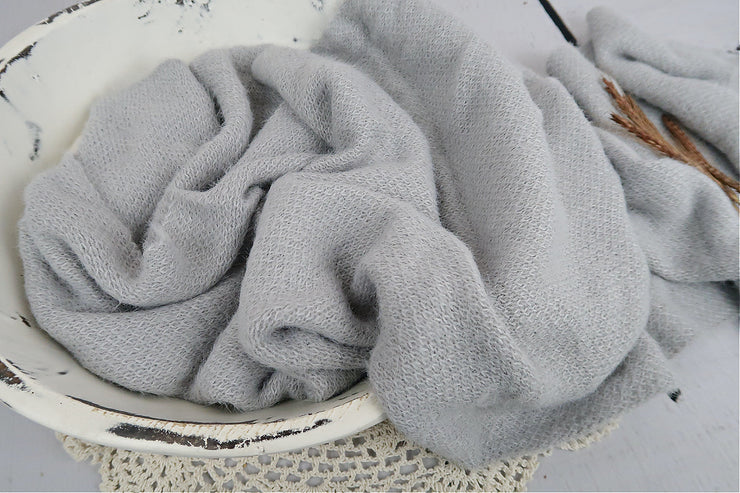 gray, faux Angora fur, newborn swaddling wrap for baby girl or boy photography