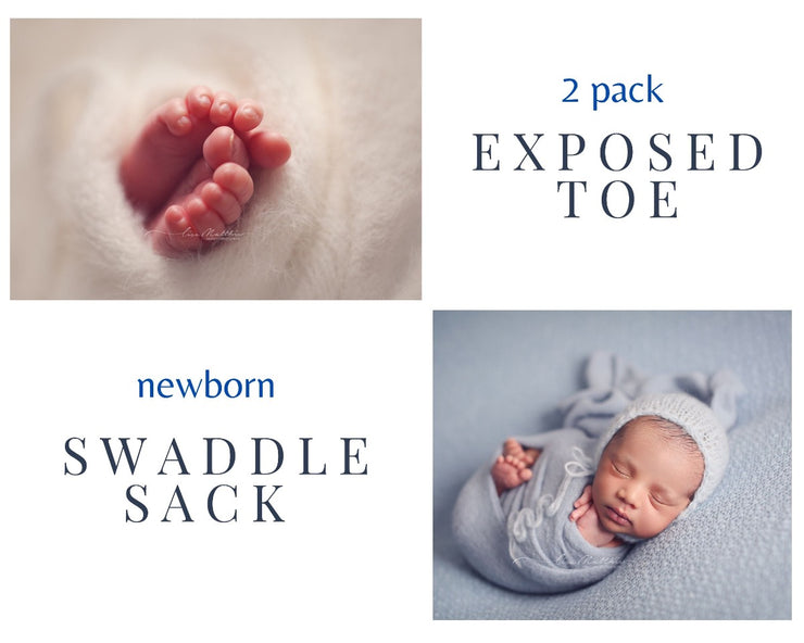 exposed toe or legs showing newborn baby swaddling sack for photographers