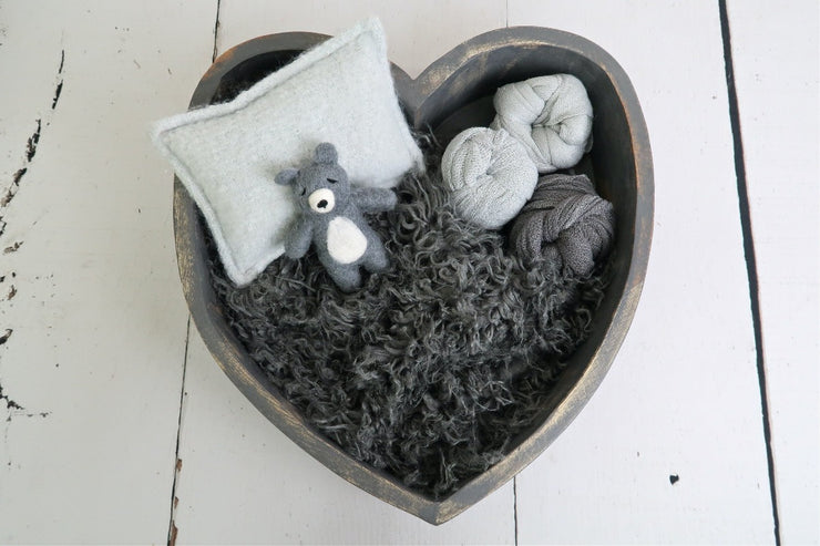 gray photo prop set for new baby photos