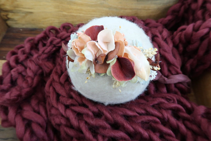 burgundy chunky knit prop blanket and large newborn headband
