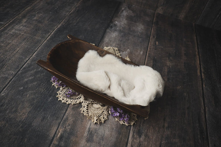 dark stain large wooden trench bowl for newborn baby photos by custom photo props