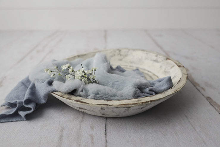 rustic white newborn baby boy or girl large wooden bowl photography props