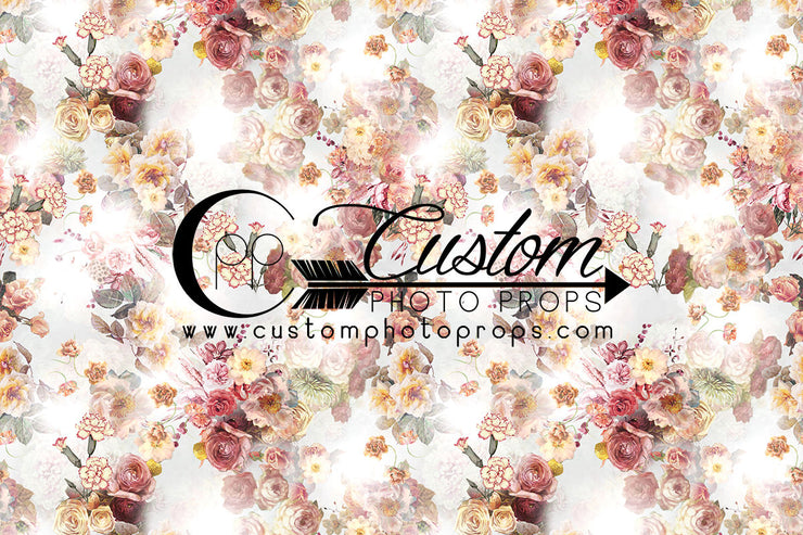 gorgeous rose, carnation, peony yellow, pink and white floral photography backdrop for maternity or family portraits by custom photo props