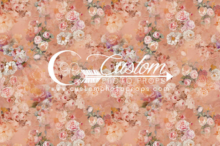 coral or peach rose flower photography prop backdrop for newborn, baby or little girl photos