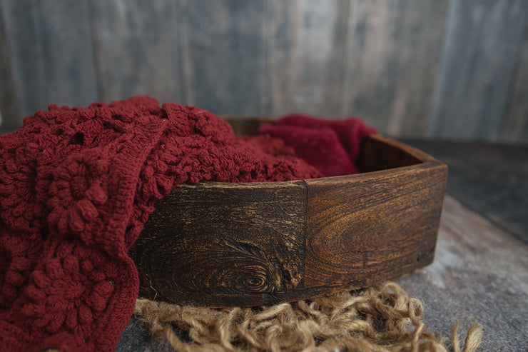 deep red red textured cotton crochet newborn baby layering blanket photography prop