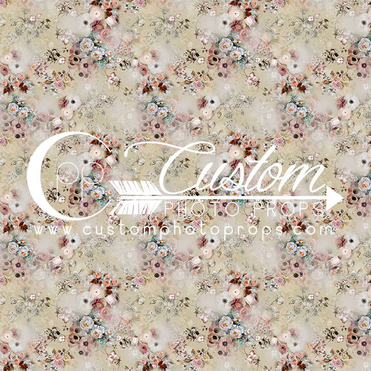 5 x 5 floral backdrop with vintage flare for maternity images. can be paper, mat floor or cloth flooring