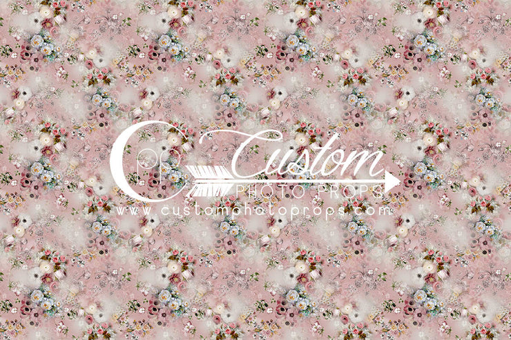 pinkish peach, ivory, blue and pink rose, peony and other flowers photography backdrop or floor for photographers studio