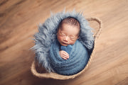 blue, fuzzy, faux mink or angora newborn baby swaddling wrap for photographers by custom photo props with baby boy
