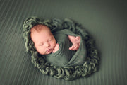 green striped newborn posing fabric with stripes by custom photo props plus swaddle wrap that matches