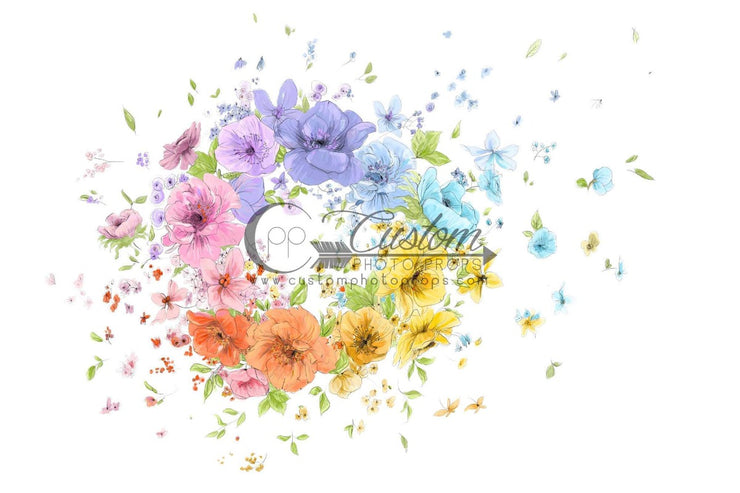colorful flower backdrop with placment for bowl photography prop