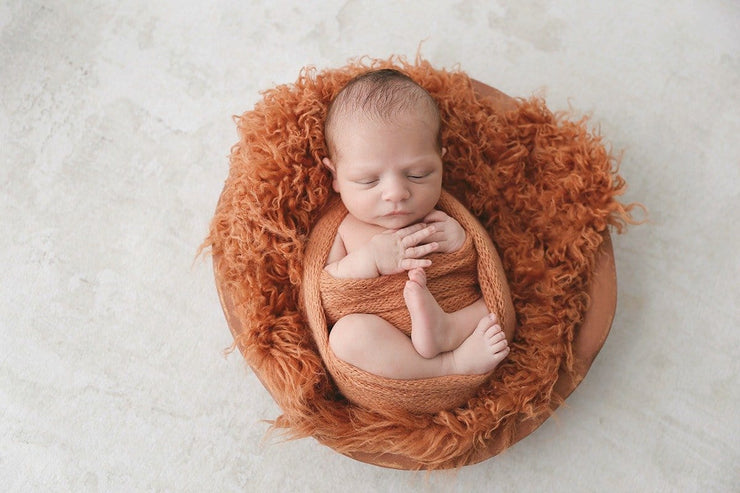 autumn inspired or fall newborn baby photo props in orange flokati newborn fur