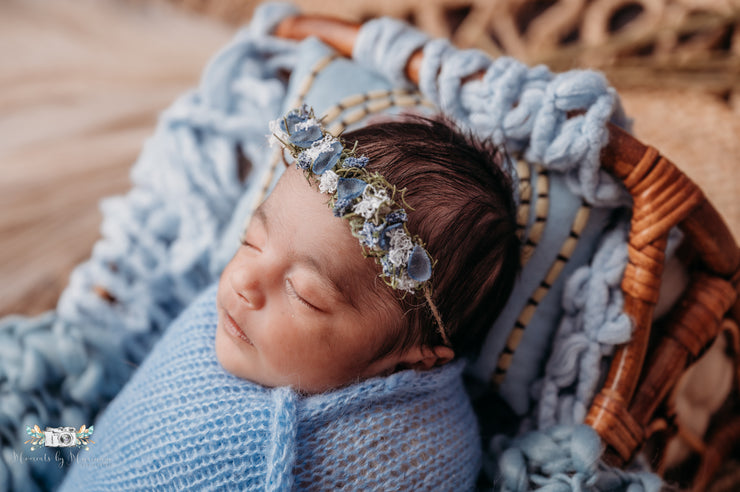 newborn headband with dried moss for christening or boho photos