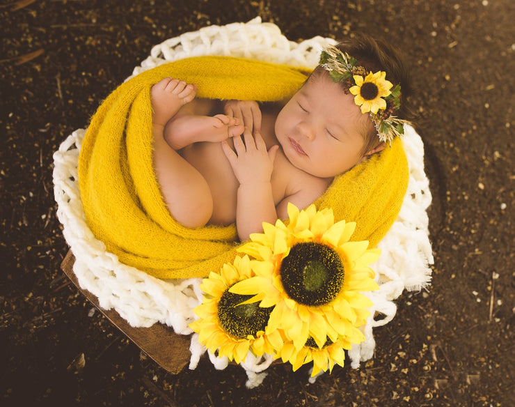 yellow, fuzzy, faux mink or angora newborn baby swaddling wrap for photographers by custom photo props