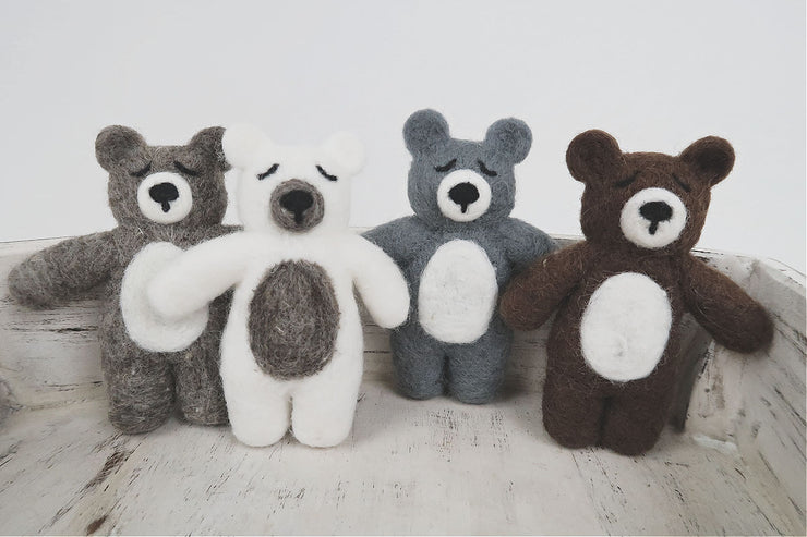 small, mini, felted bear newborn photography props for baby boys or girls by Custom Photo Props