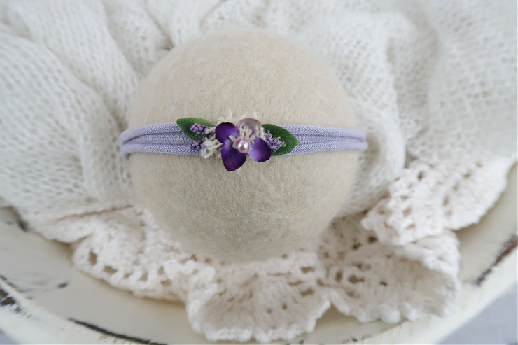 Purple Floral Preemie Headband Prop | Beatrice