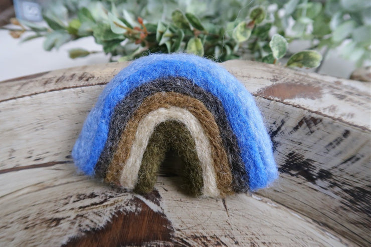 blue and brown mini felted rainbow for little babies during newborn photos by Custom Photo Props