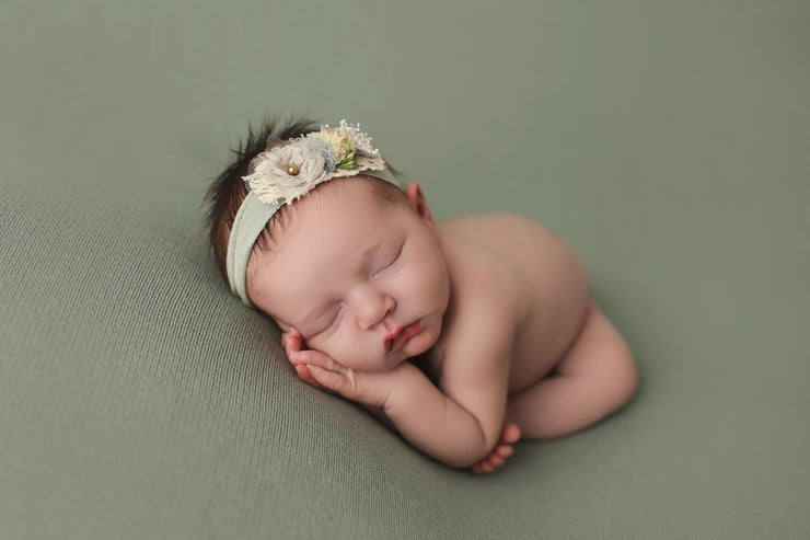green stretch posing cloth for newborn baby boy photography by custom photo props