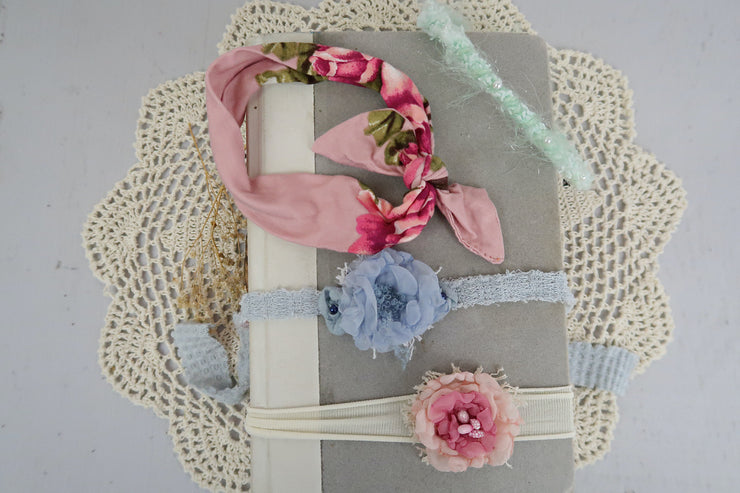 set of newborn baby flower headbands for new moms or newborn photographers