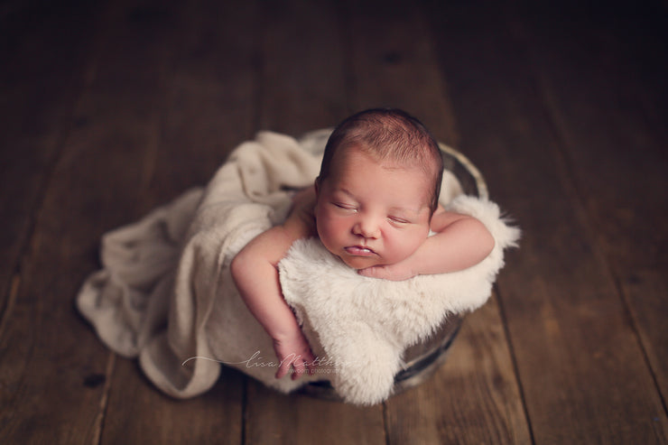 cream faux fur rabbit skin with newborn baby boy photos by Custom Photo Props