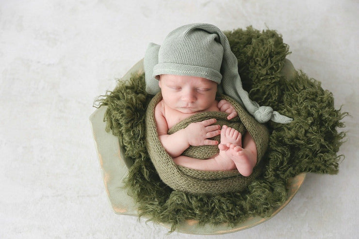 dark green curly or wavy fake sheepskin newborn photo props