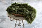 Dark green faux flokati newborn fur photography props for boys or girls
