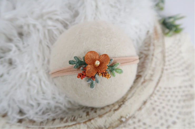 small orange newborn flower headband for new baby pictures or diy photos