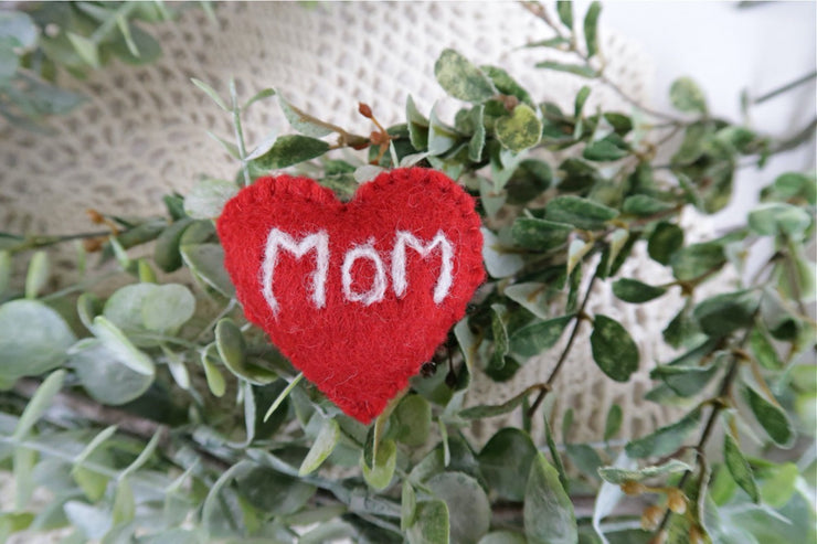 mini felted heart with mom written in it for newborn boy photo props