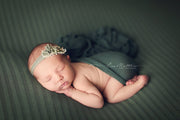 dark green baby swaddling wrap photography prop with baby girl by custom photo props