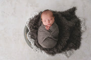 dark gray faux flokati fur for newborn baby photographs