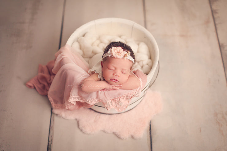 matching peach newborn baby girl photo prop set. 