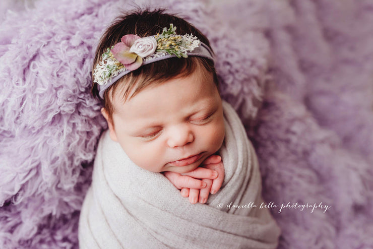 soft fuzzy, light purple newborn baby girl swaddling wrap