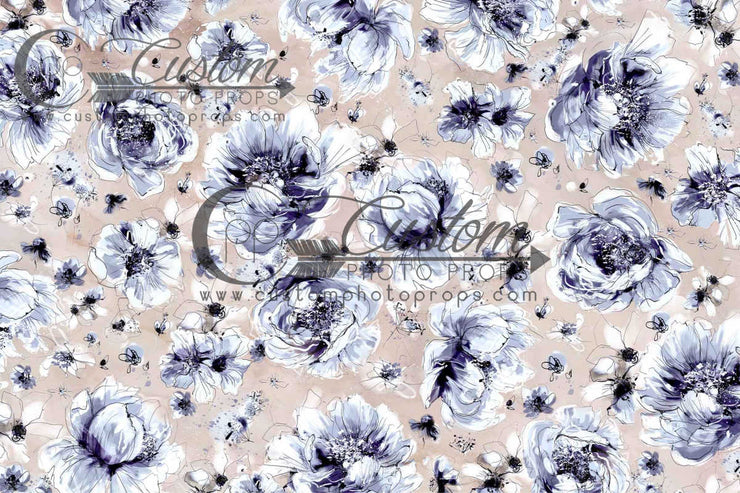 large blue flower backdrop for photographers with beige background