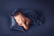 newborn boy with jean fabric pillow photography prop by custom photo props