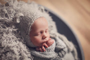 Koala Soft Gray Newborn Baby Faux Fur Photography Prop with baby boy