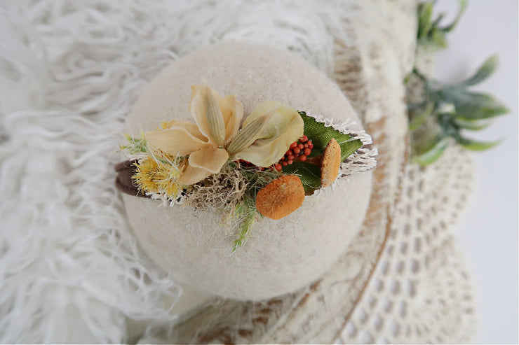 natural, organic, dried flowers newborn baby girl photography prop headband for baby's first photos