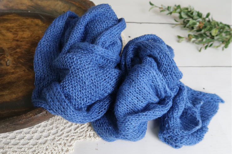 blue mohair swaddling wrap for newborn boy pictures