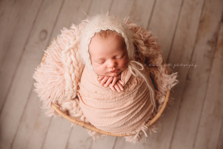newborn on light orange faux fur photo shoot newborn photography prop by Custom Photo Props