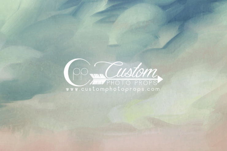 blue, green, peach, pink watercolor painting backdrop for photography