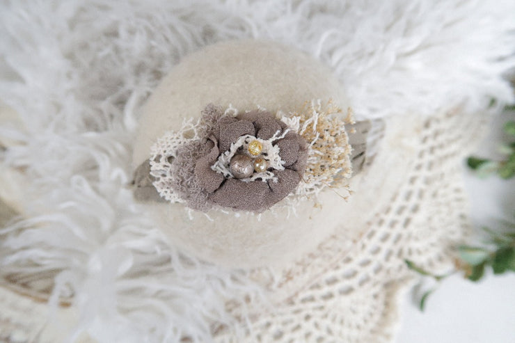soft brown newborn baby girl silk and chiffon flower with pearl photography prop headband