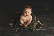 rustic galvanized steel pail with little sitter girl getting Christmas photos taken