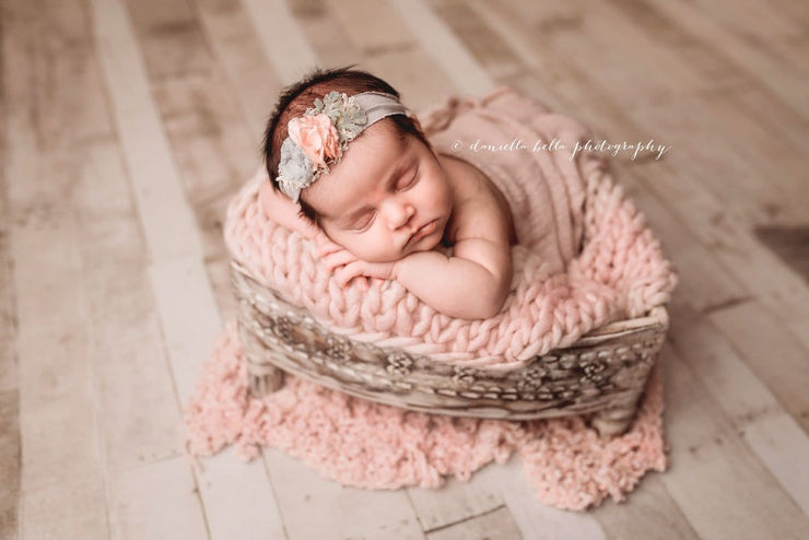 newborn baby girl small knit light pink layering blanket photography prop by Custom Photo Props
