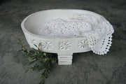 white engraved chukka table with legs for newborn prop