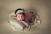 green crochet doily newborn baby girl photography prop layer with embroidered pillow